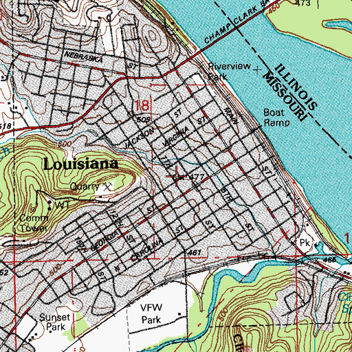 Topographic Map of Louisiana Fire Department, MO
