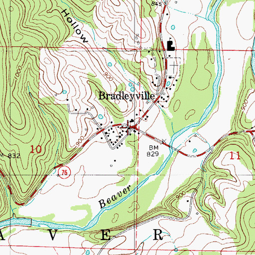 Topographic Map of Bradleyville Rural Volunteer Fire Department, MO