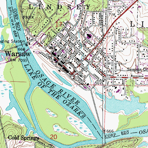 Topographic Map of Warsaw Fire and Rescue Station 1, MO