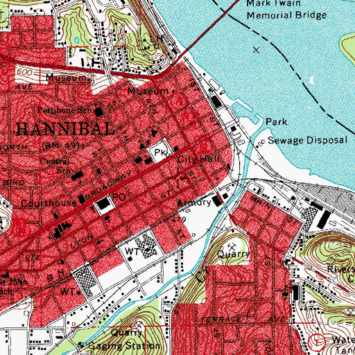 Topographic Map of Hannibal Fire Department Station 1, MO