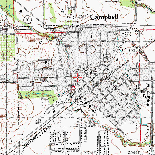 Topographic Map of Campbell Volunteer Fire Department, MO