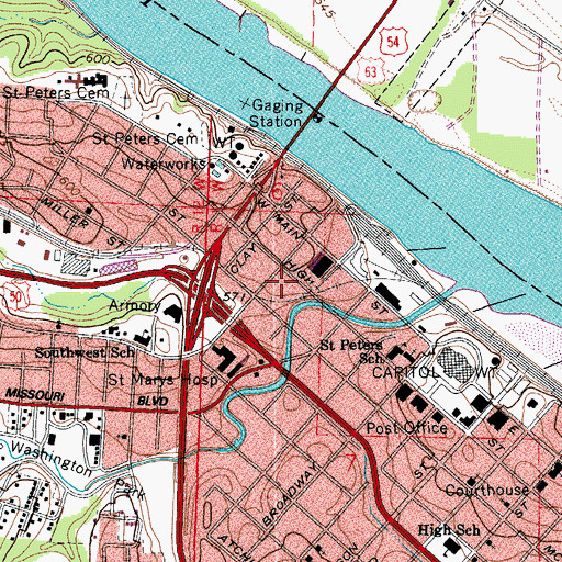Topographic Map of Jefferson City Fire Department Station 1, MO