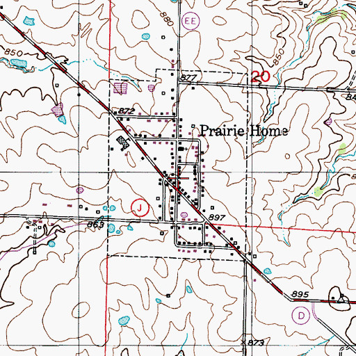 Topographic Map of Prairie Home Rural Fire Station, MO