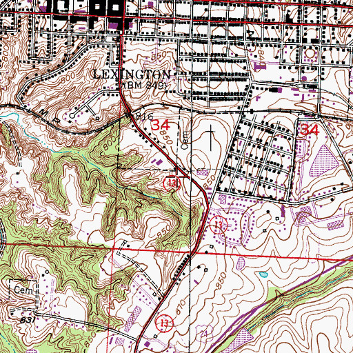 Topographic Map of Lexington Fire and Rescue Department, MO