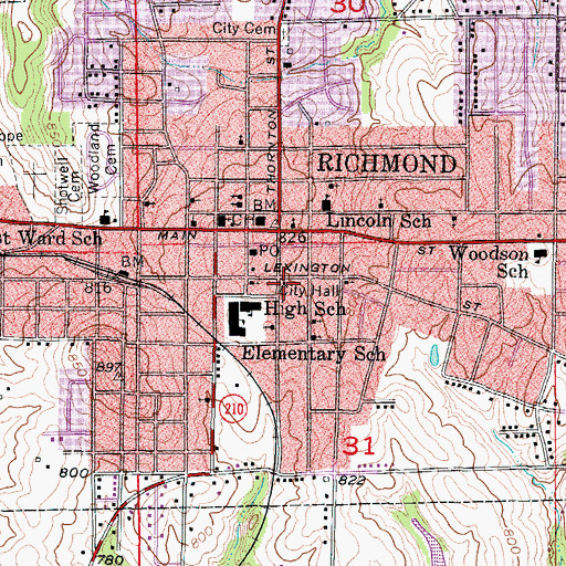 Topographic Map of Richmond Fire Department, MO