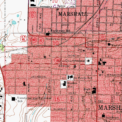 Topographic Map of Marshall Fire Department, MO
