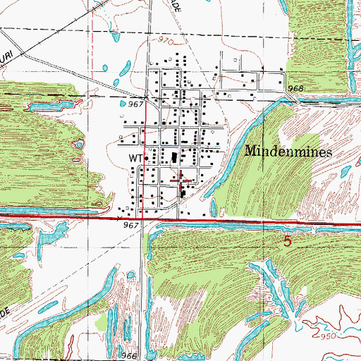 Topographic Map of Mindenmines Volunteer Fire Department, MO