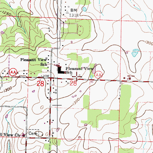 Topographic Map of Pleasant View Fire Protection District, MO