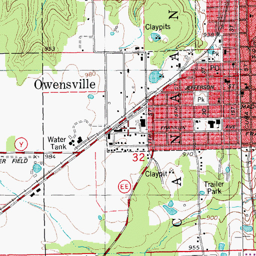 Topographic Map of Owensville Volunteer Fire Department Main Station, MO