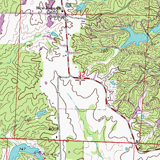 Topographic Map of Central Callaway Fire District Station 2, MO