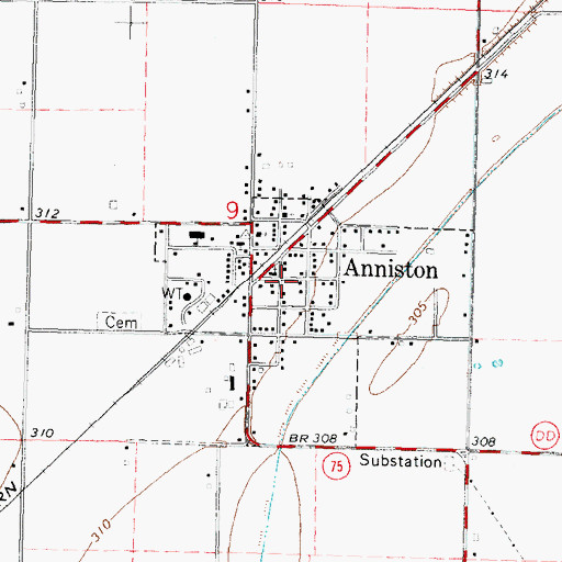Topographic Map of Anniston Fire Department, MO