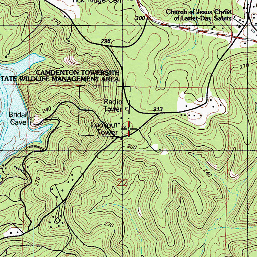 Topographic Map of Department of Conservation Central Field Fire Office Camdenton, MO