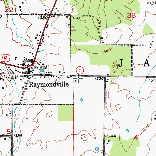 Topographic Map of Raymondville Fire Department, MO