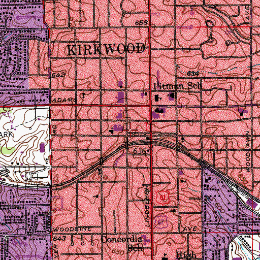 Topographic Map of Kirkwood Fire Department Station 1, MO