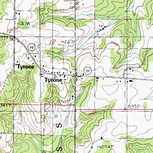 Topographic Map of Tyrone Rural Volunteer Fire Department, MO