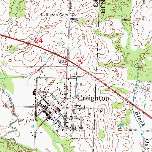 Topographic Map of Creighton Fire Protection District, MO