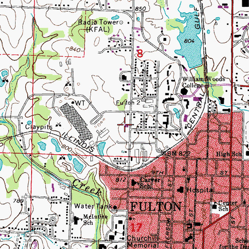 Topographic Map of Fulton Fire Department Station 2, MO