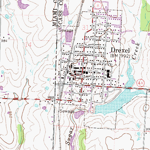 Topographic Map of Drexel Community Fire Protection Association, MO