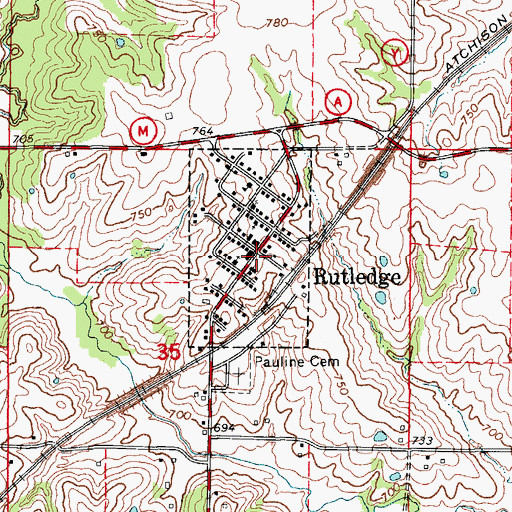Topographic Map of Rutledge Community Fire Department, MO