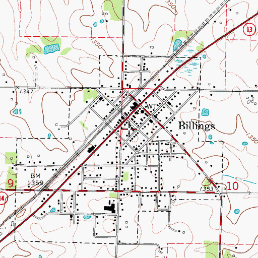 Topographic Map of Billings Fire Protection District, MO