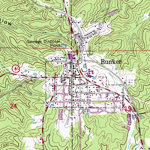 Topographic Map of Bunker Volunteer Fire Department, MO