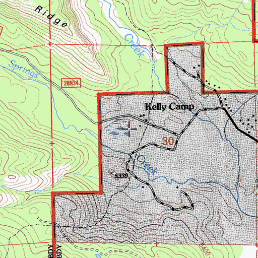 Topographic Map of Kelly Camp, CA