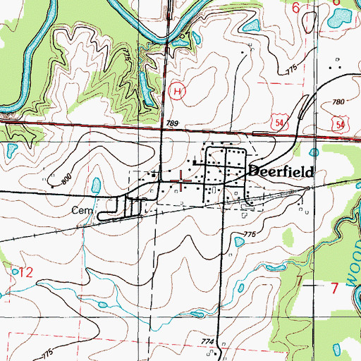 Topographic Map of Deerfield Community Fire Association, MO