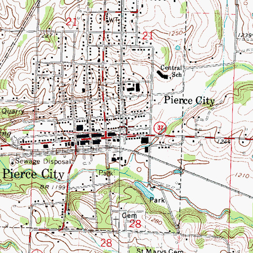 Topographic Map of Pierce City Fire Department, MO