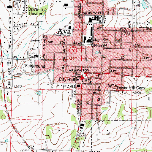 Topographic Map of Ava Fire Department, MO