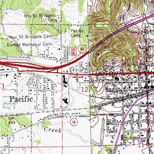 Topographic Map of Pacific Fire Protection District Station 1, MO