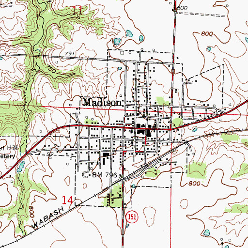 Topographic Map of Madison and West Monroe Fire Protection District, MO