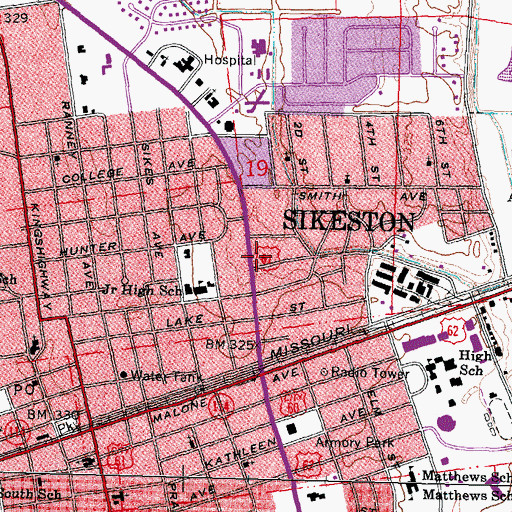 Topographic Map of Sikeston Department of Public Safety Fire Division Station 2, MO