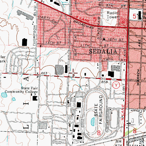Topographic Map of Sedalia Fire Department Headquarters Station, MO