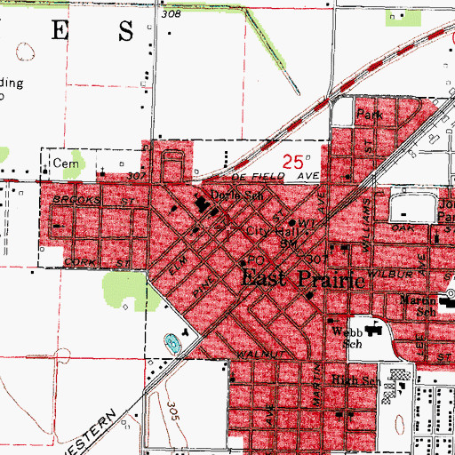 Topographic Map of East Prairie Fire Department, MO