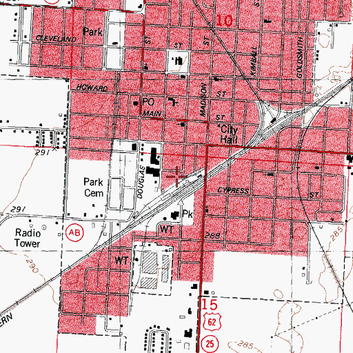 Topographic Map of Malden Volunteer Fire Department Station 1, MO
