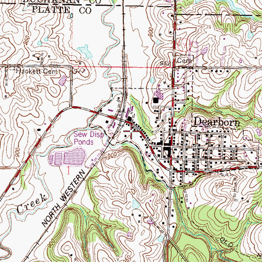 Topographic Map of Dearborn Area Fire Protection District, MO