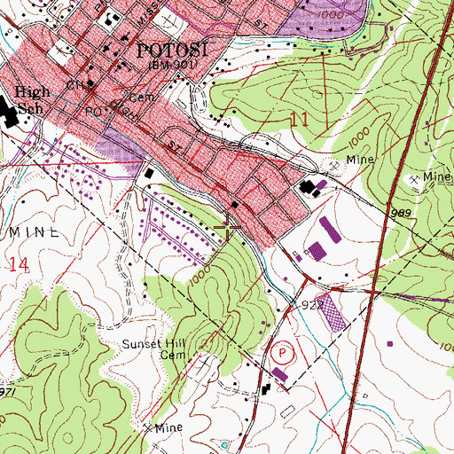 Topographic Map of Potosi Fire Protection District House 1, MO