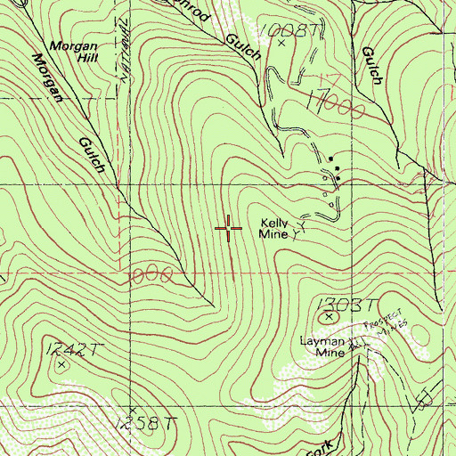 Topographic Map of Kelly Mine, CA