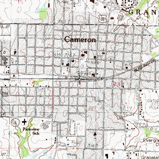 Topographic Map of Cameron Fire Department, MO