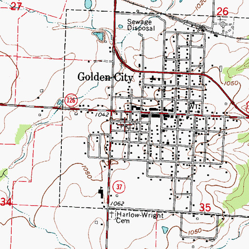 Topographic Map of Golden City Volunteer Fire Department, MO