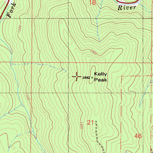 Topographic Map of Kelly Peak, CA
