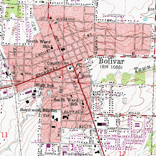 Topographic Map of Bolivar Fire Department Station 1, MO