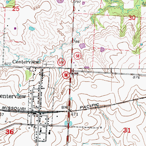 Topographic Map of Johnson County Fire Protection District Station 5 Centerview, MO