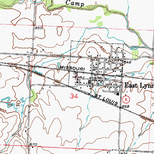 Topographic Map of East Lynne - Gunn City Fire Protection District, MO