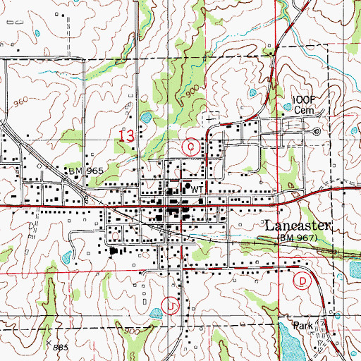 Topographic Map of Lancaster Fire Rescue, MO