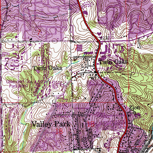 Topographic Map of Valley Park Fire District Station 2 Headquarters, MO