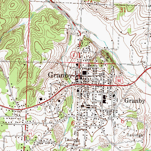 Topographic Map of Granby Fire Department, MO