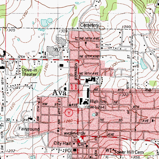 Topographic Map of Ava Fire Department, MO