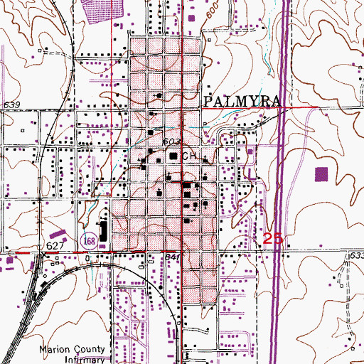 Topographic Map of Palmyra Fire Department, MO