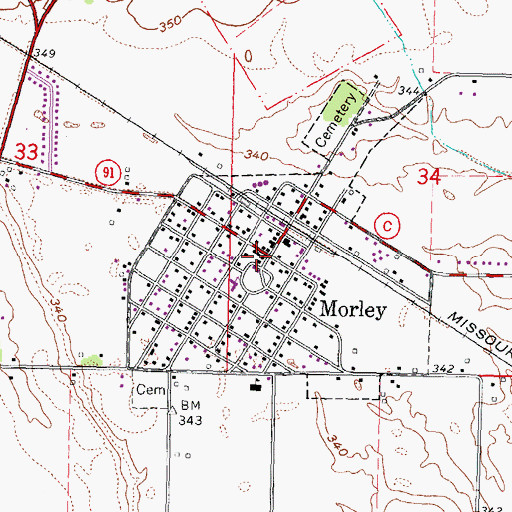 Topographic Map of Morley Volunteer Fire Department, MO